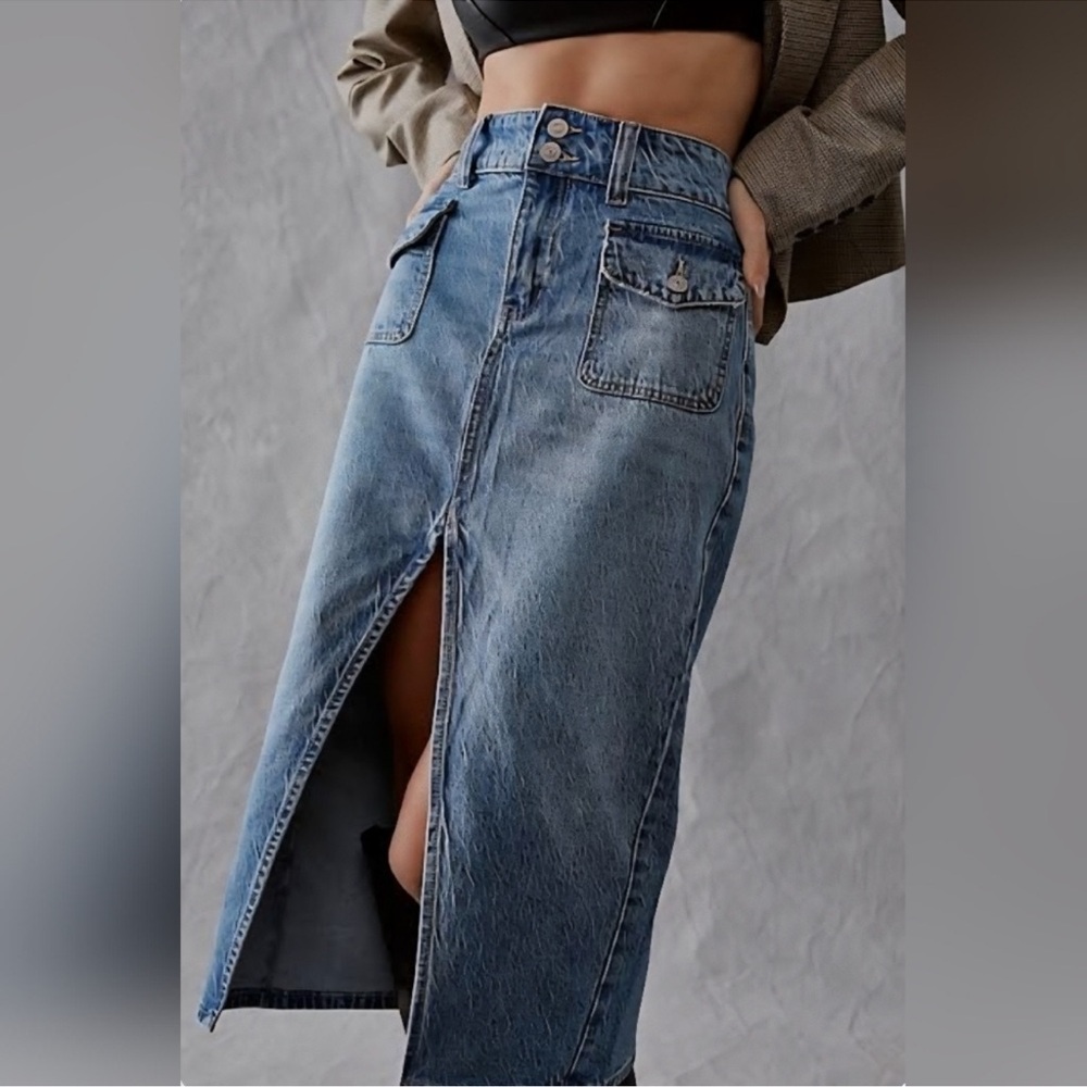 We The Free Madison Denim Blue Midi Skirt Womens 24